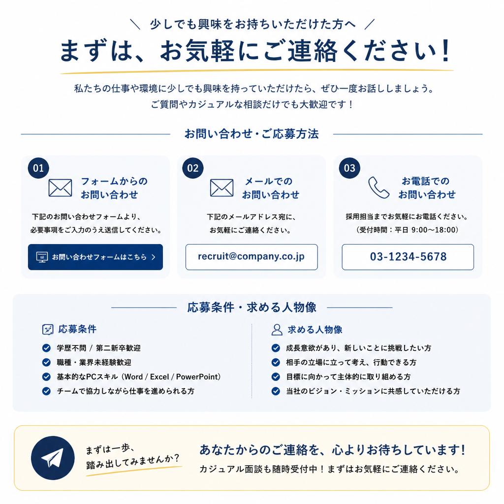 今すぐ応募！お気軽にお問い合わせを